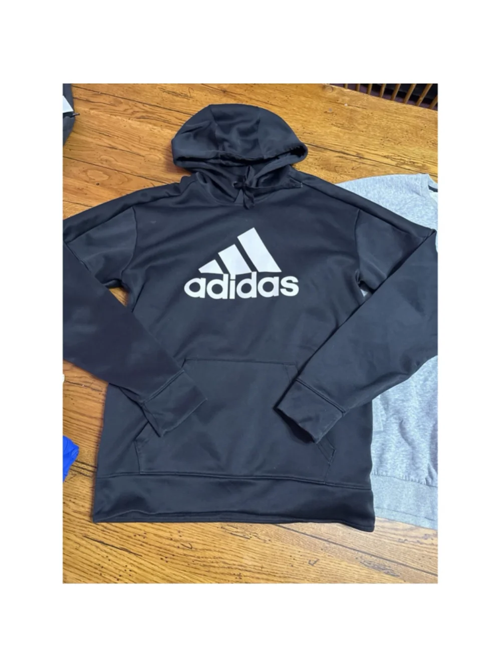Adidas Hoodie Men’s Sz Small Black Sweatshirt Pockets Gray Adidas Small P52